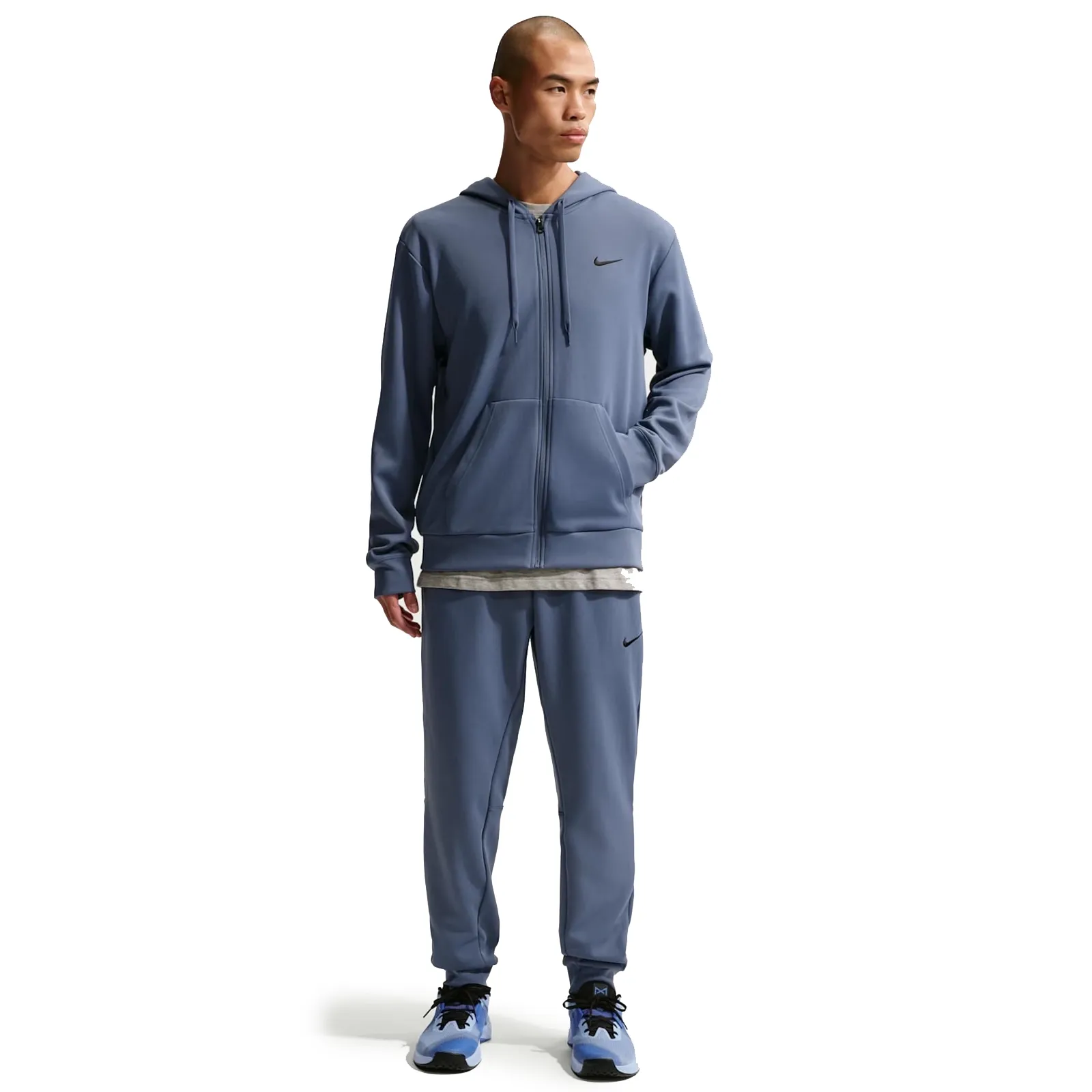 Casaco moletom masculino Nike azul com zíper e capuz, imagem detalhada